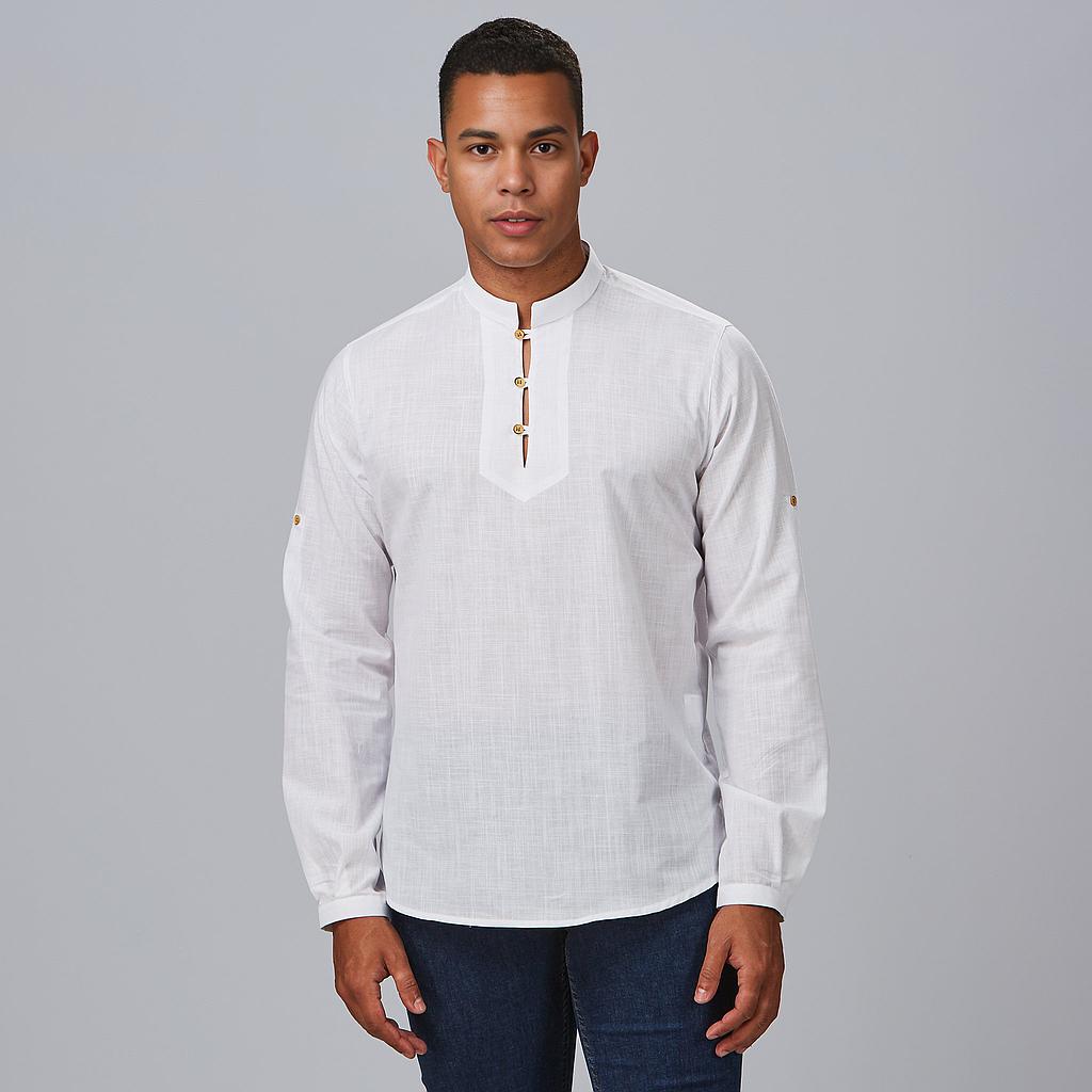 Gary's Dante chemise homme slim effet lin blanc manches longues