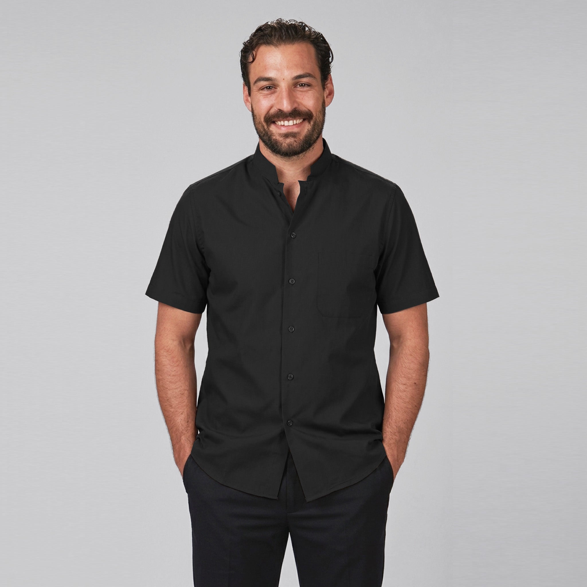 Gary's Shirts Grandad chemise homme noire col mao manches courtes