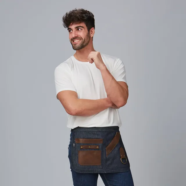 Gary's Aprons tablier court jean cuir 30x42 marine UD