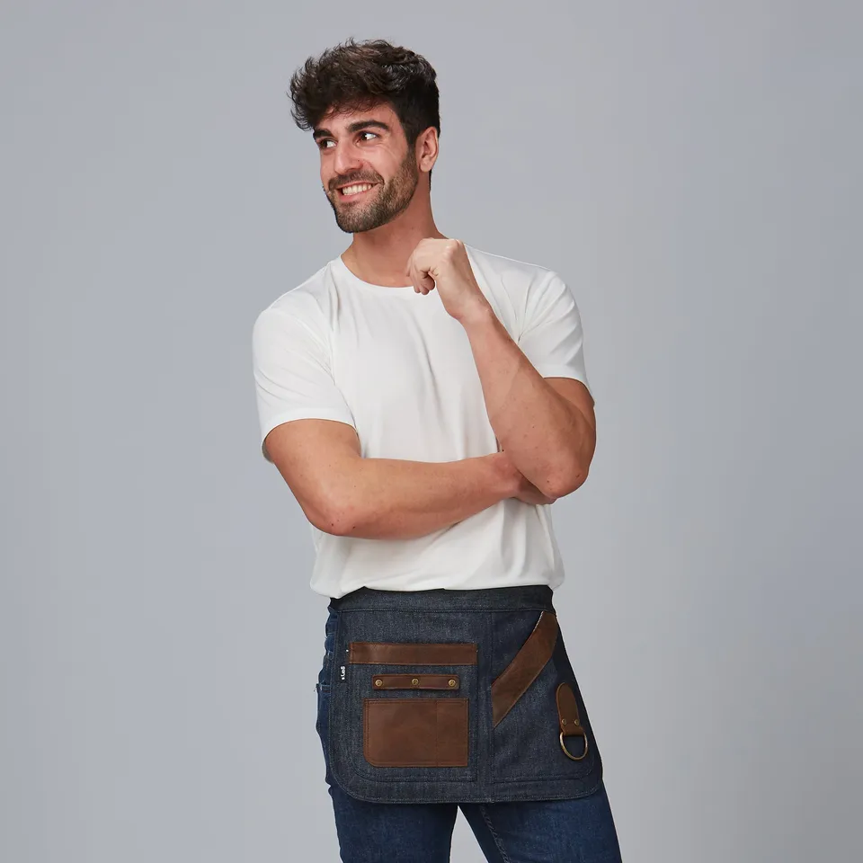 Gary's Aprons tablier court jean cuir 30x42 marine UD