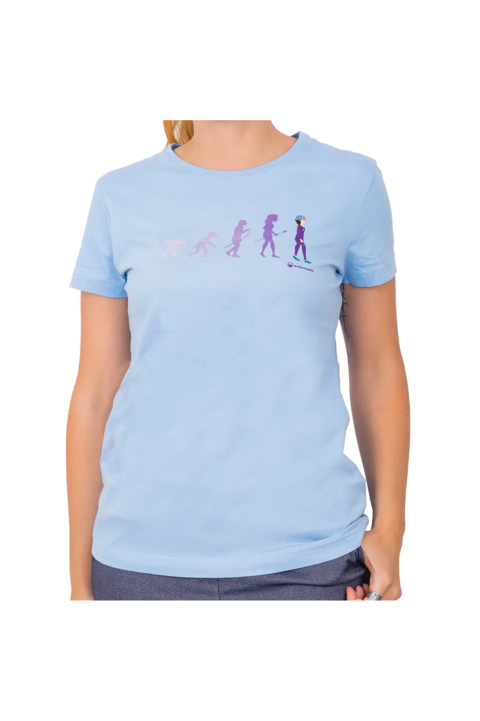 Enfermania Ropa t-shirt femme coton bleu ciel imprimé