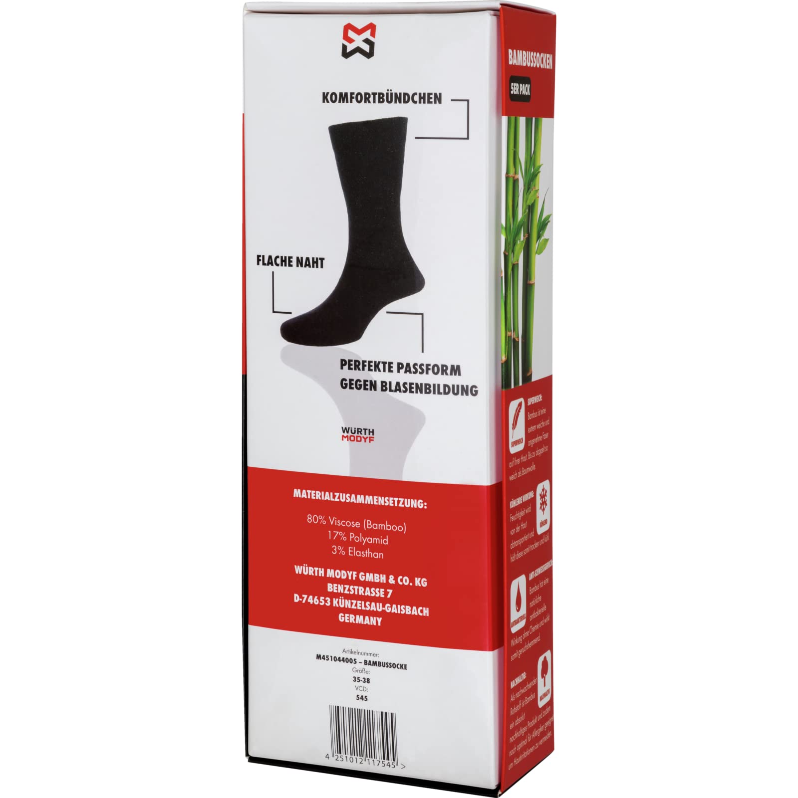 Würth MODYF chaussettes travail bambou noires lot 5 paires