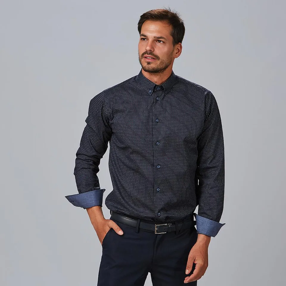 Gary's Nino Chemise Slim Fit Marine Pois Manches Longues