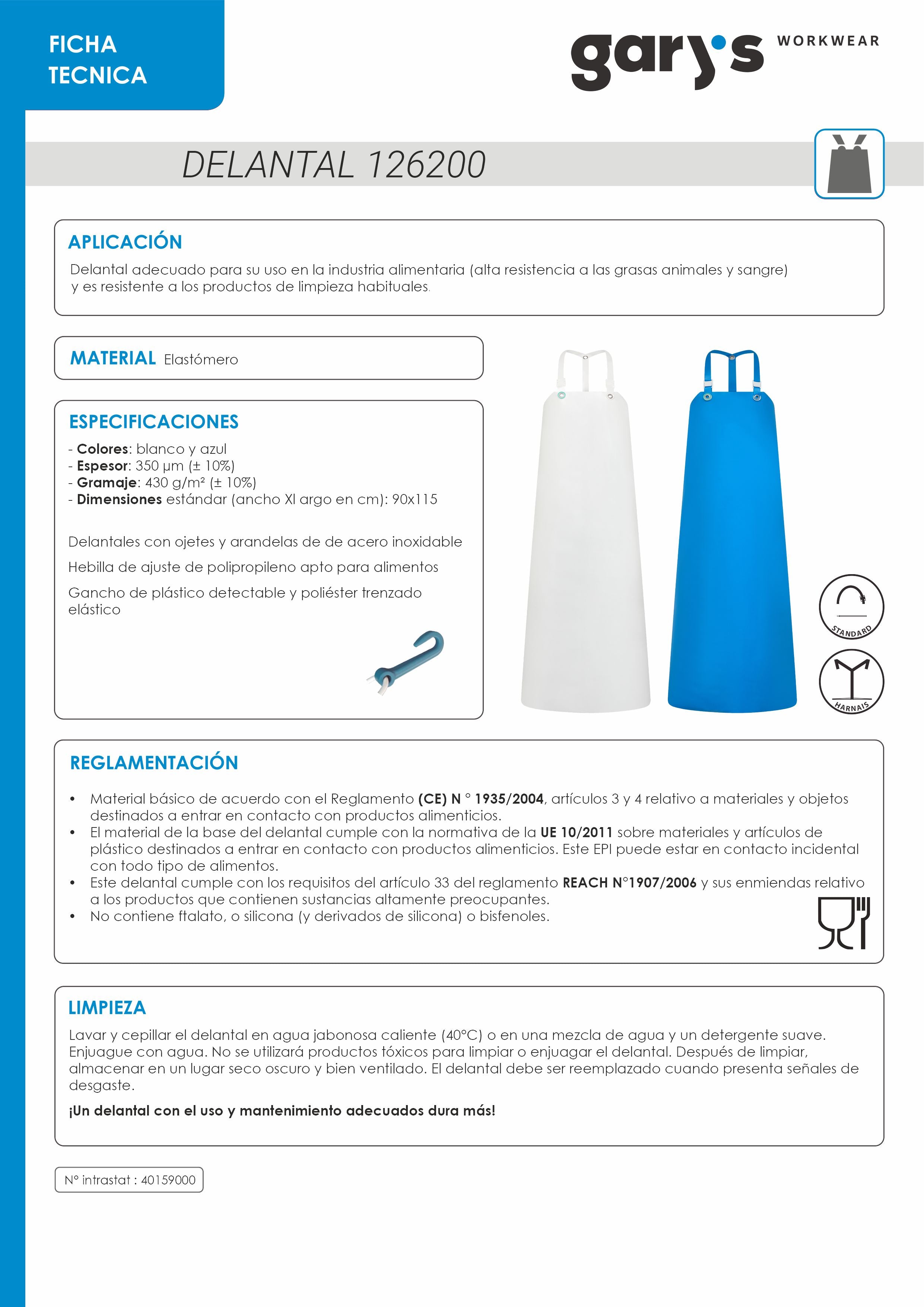Gary's Evan tablier blanc 115x85 cm étanche alimentaire