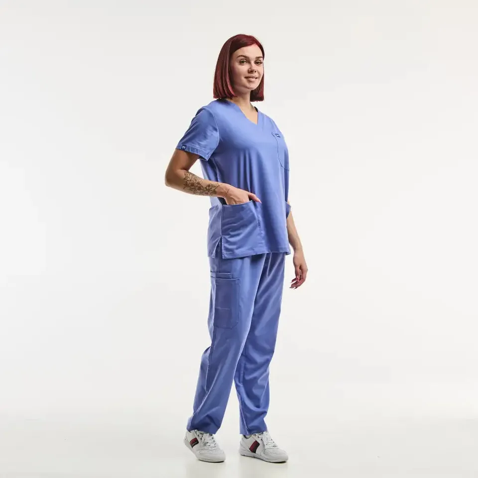Aelin Emma Tenue médicale femme bleu col V stretch