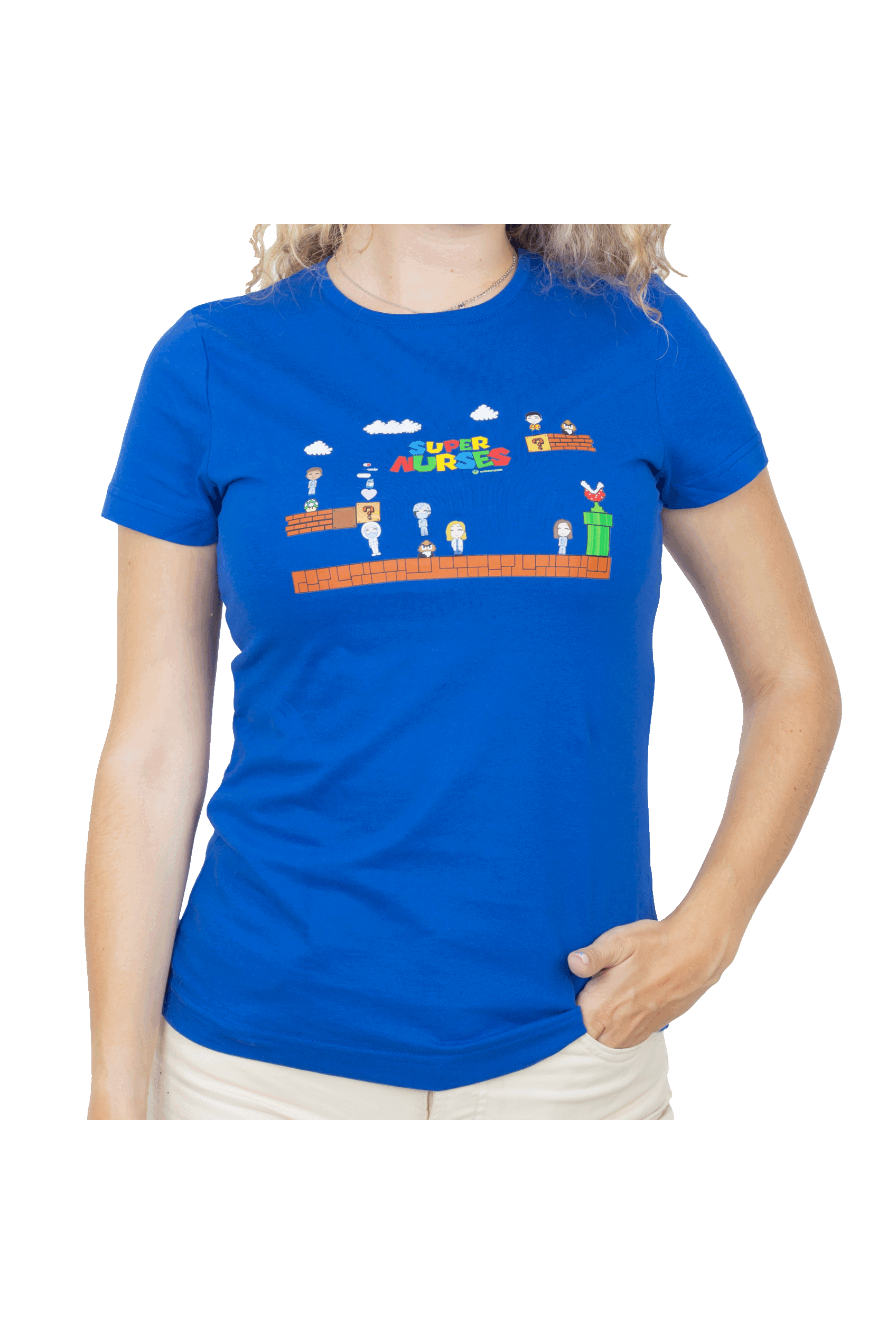 Enfermania Ropa t-shirt femme bleu royal imprimé sanitaire
