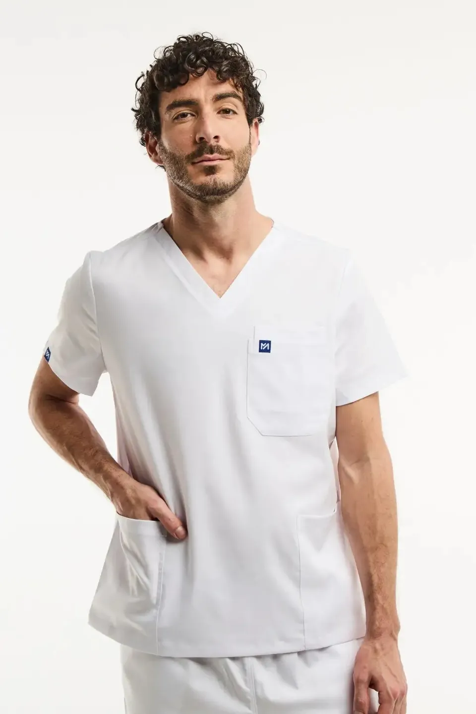 Aelin LUCA Blanc Tunique Médicale Homme Col V Poches