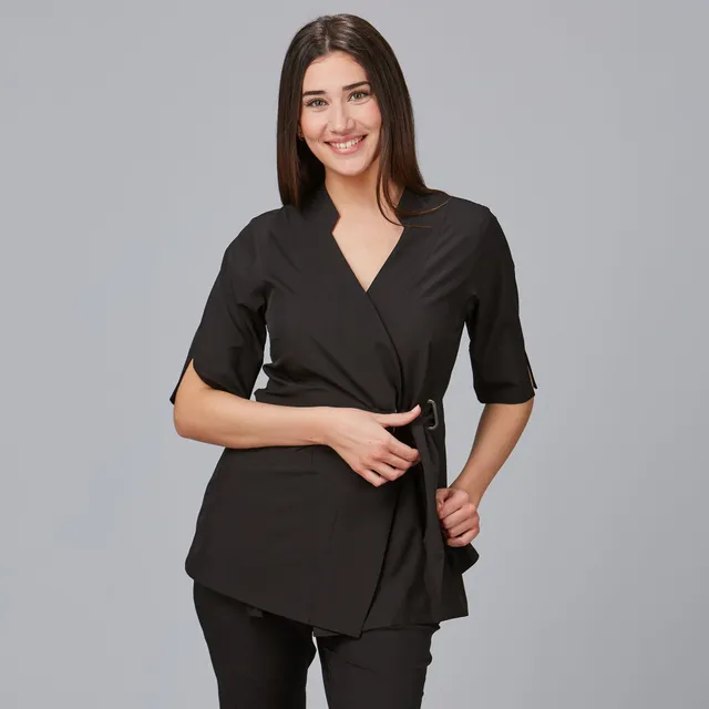 GARY'S Bugula blouse travail croisée noire manches 3/4