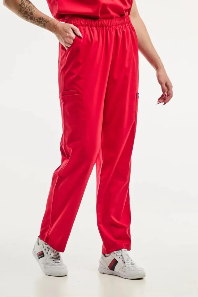 Aelin EMMA pantalon médical femme rouge poches stretch