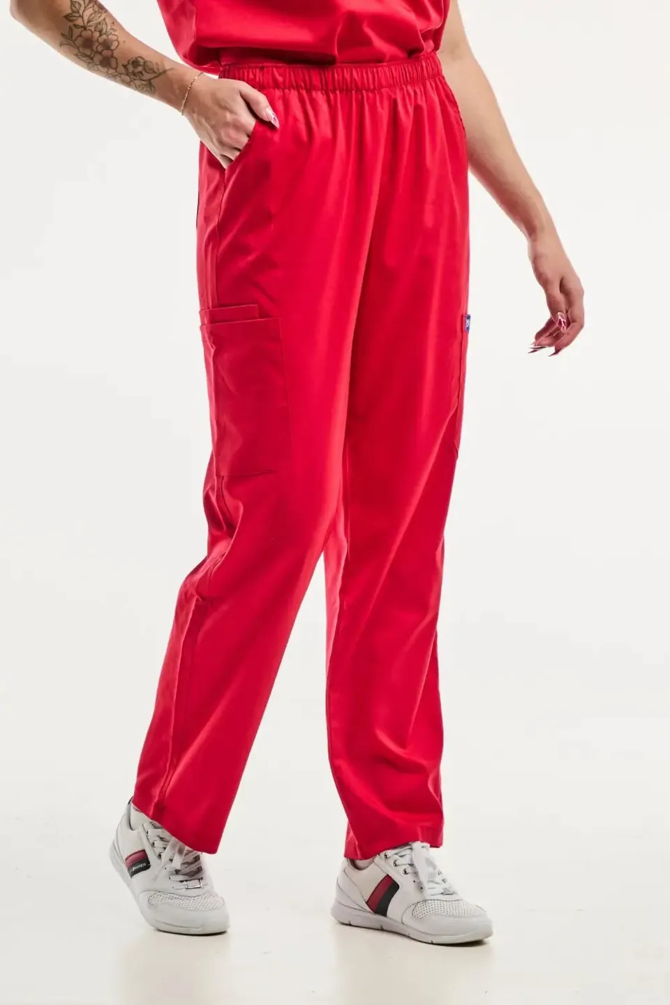Aelin EMMA pantalon médical femme rouge poches stretch