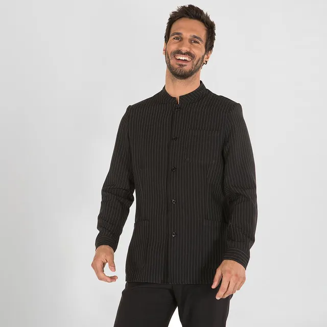 GARY'S veste homme col mao rayure diplomatique cuisine