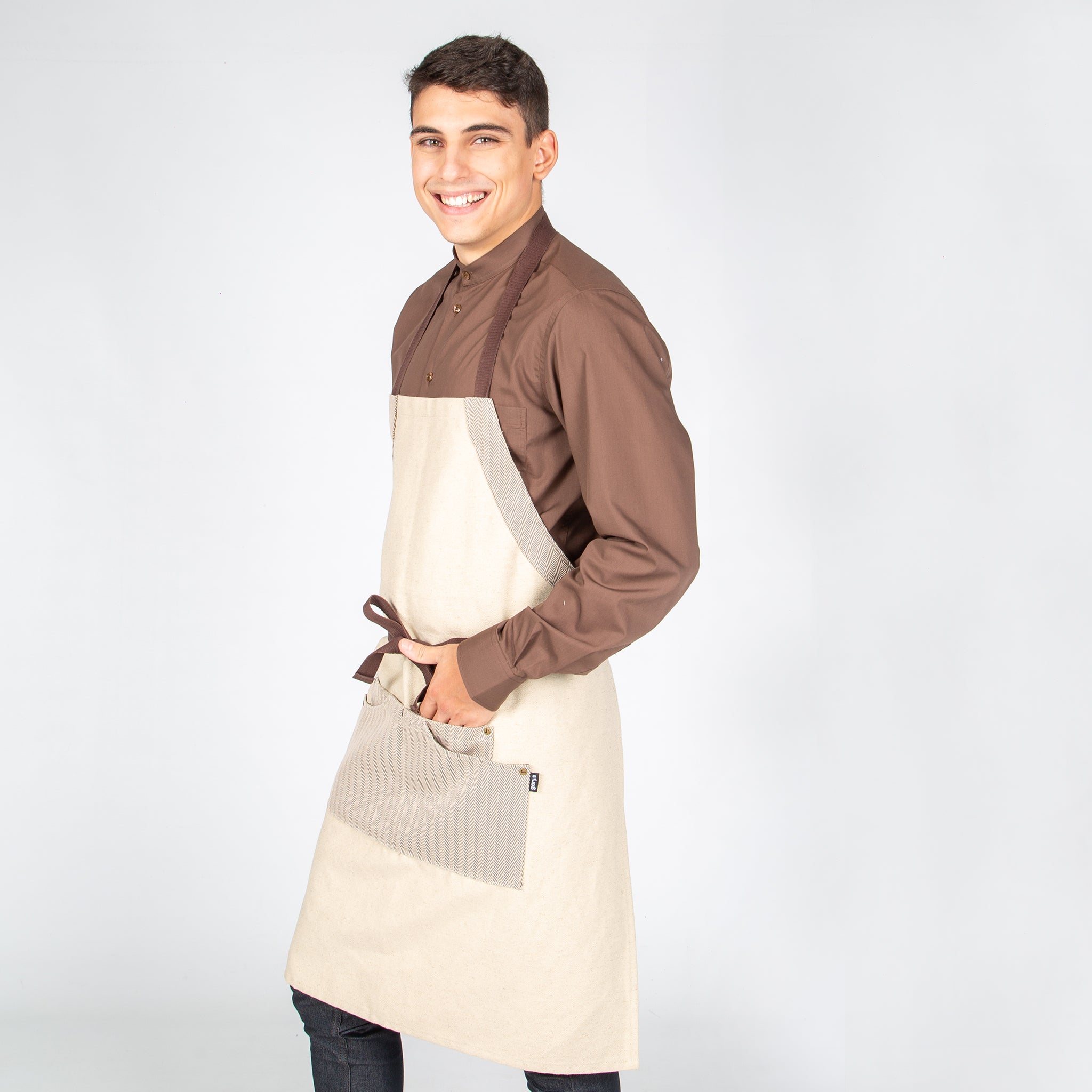 GARY'S Aprons tablier bavette beige combi 82x72 cm 4 poches