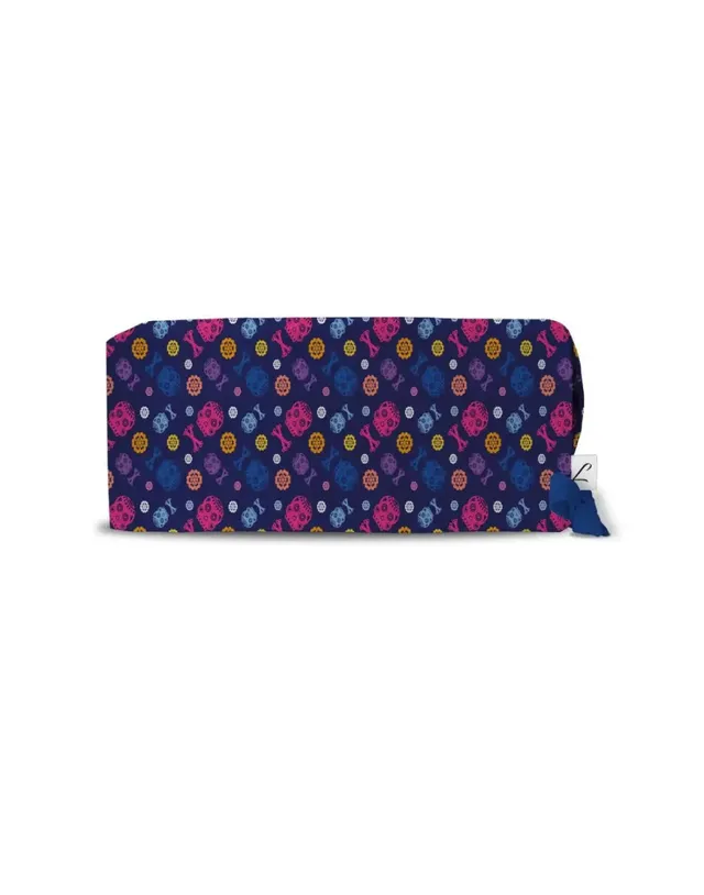 Aelin Paris calot médical bleu marine squelette fleurs cheveux courts