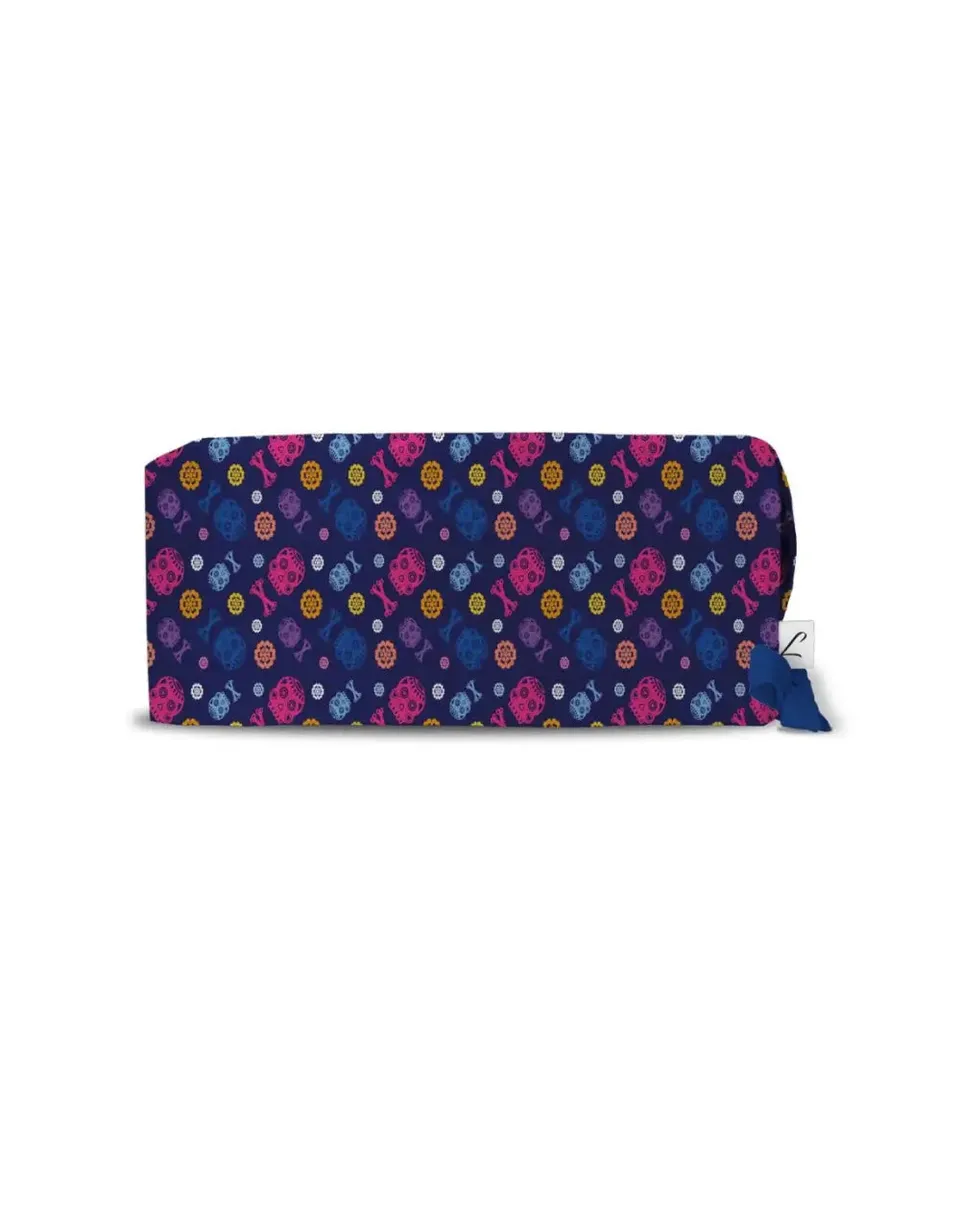 Aelin Paris calot médical bleu marine squelette fleurs cheveux courts