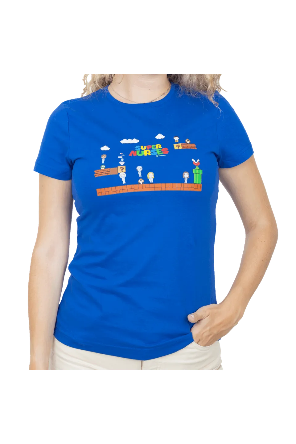 Enfermania Ropa t-shirt femme bleu royal imprimé sanitaire