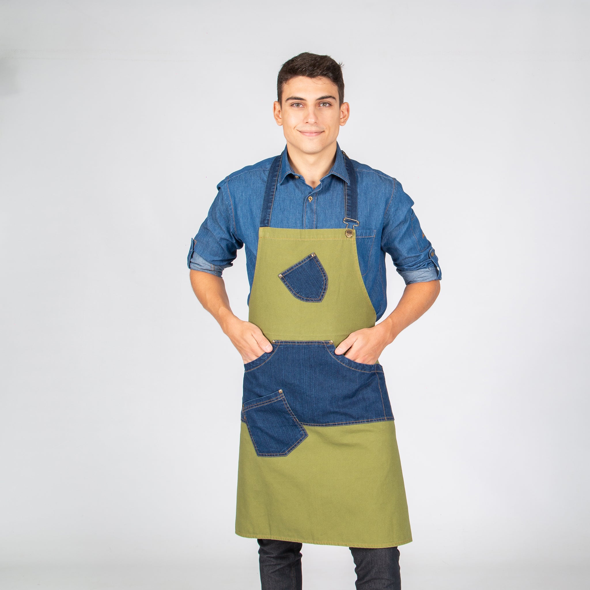 GARY'S tablier bavette denim 80x85 vert olive