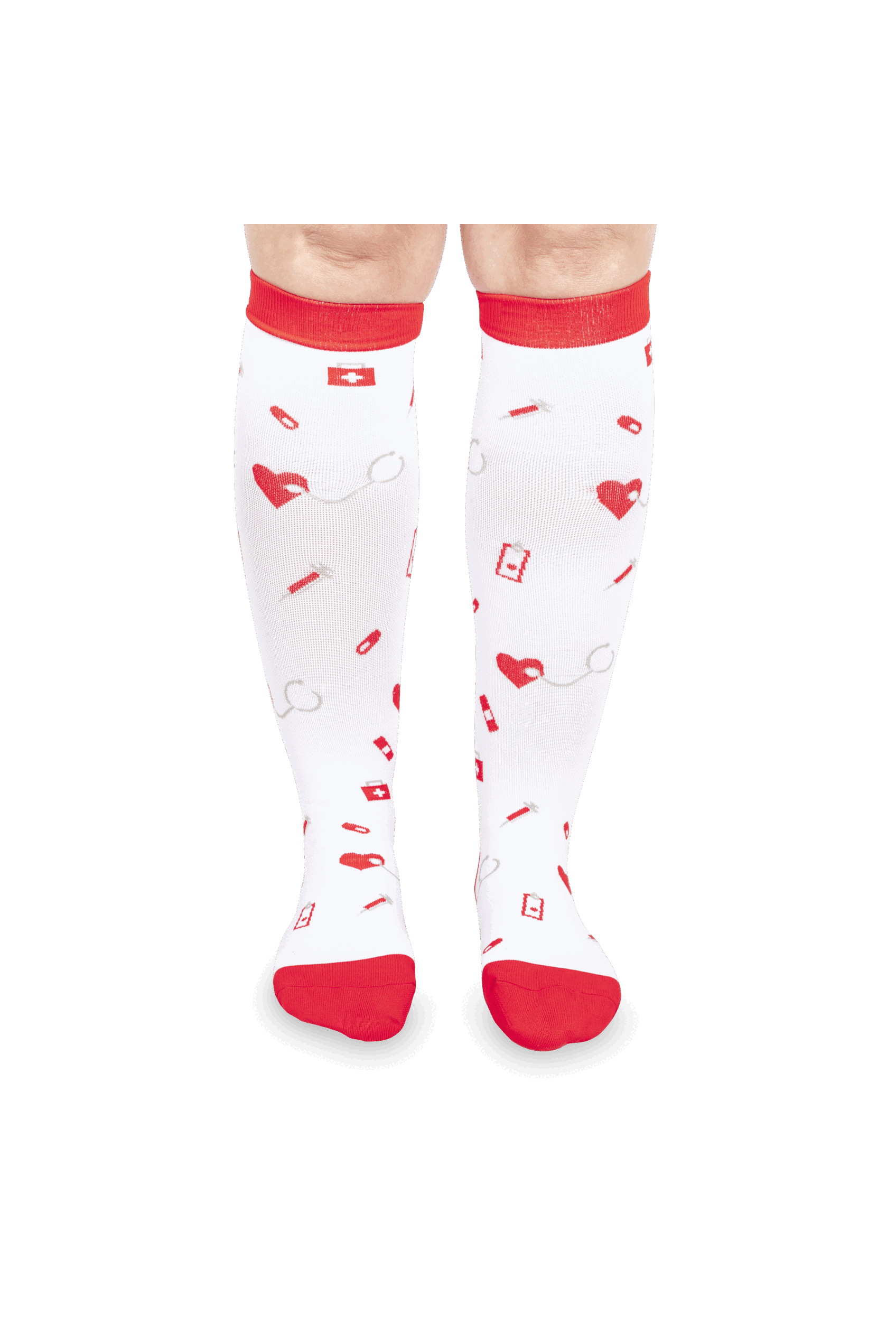 Enfermania chaussettes compression seringues rouges fatigue jambes