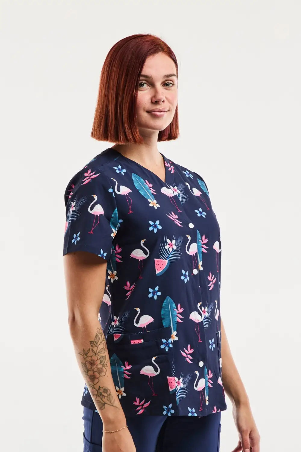 Aelin Serena blouse médicale femme flamants roses marine taille M