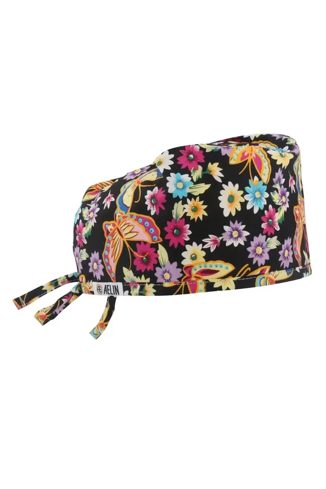 Aelin Paris Calot Médical Noir Papillons Coton