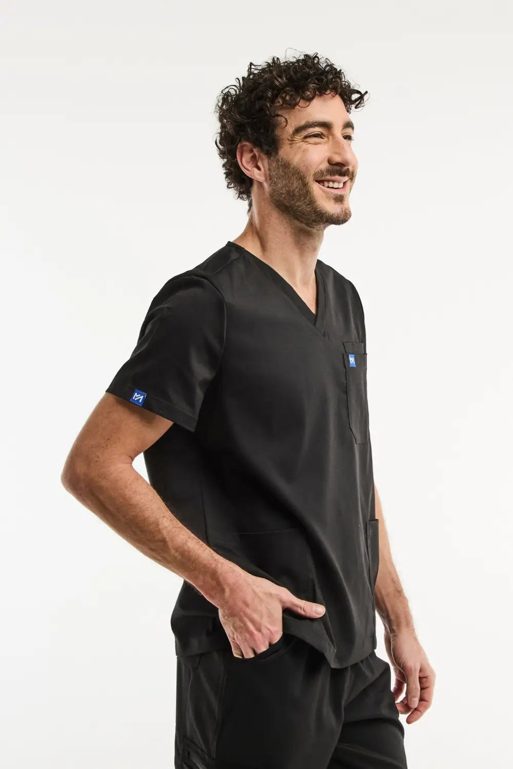 Aelin LUCA tunique médicale homme noir col V 3 poches stretch