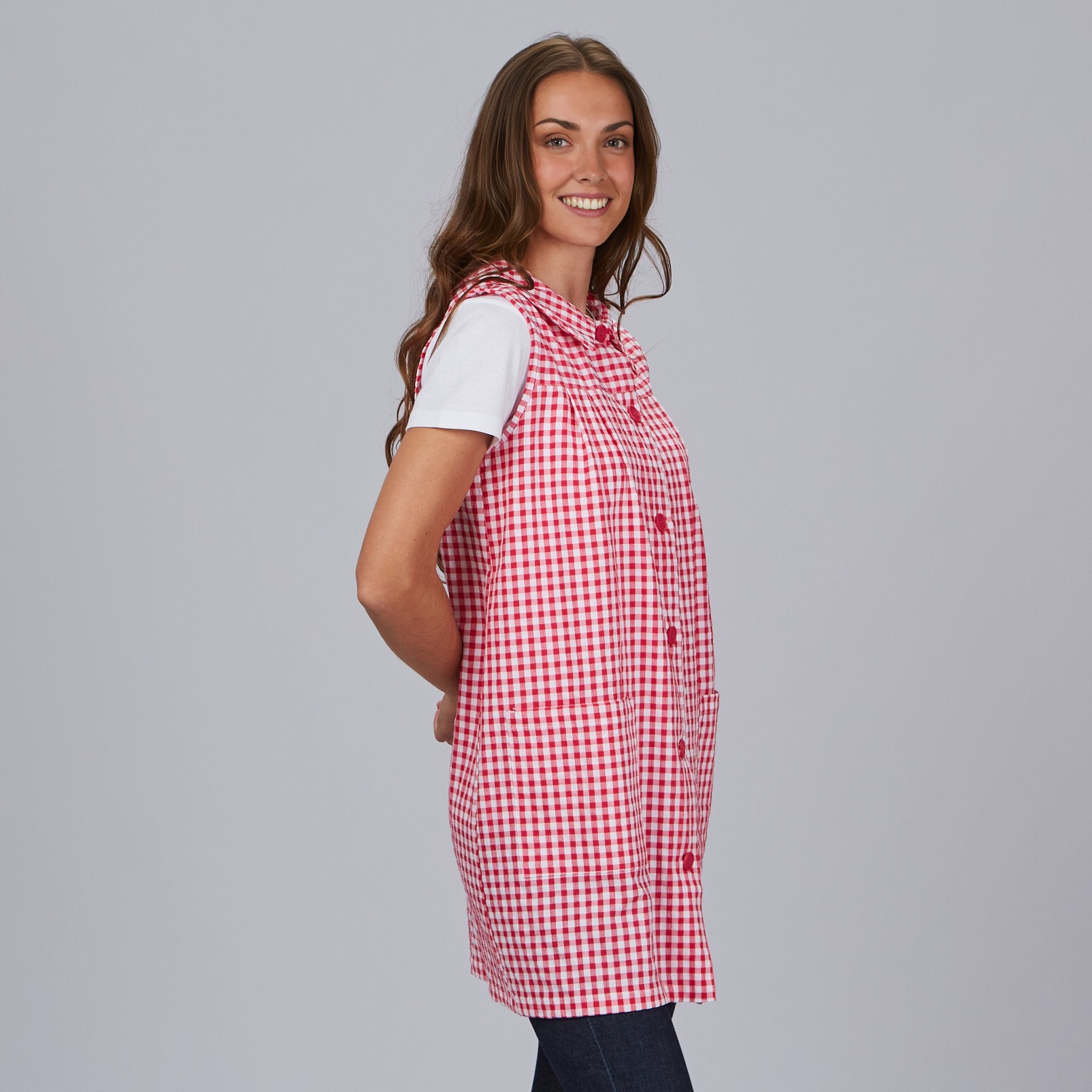 GARY'S blouse tablier vichy céleste sans manches M