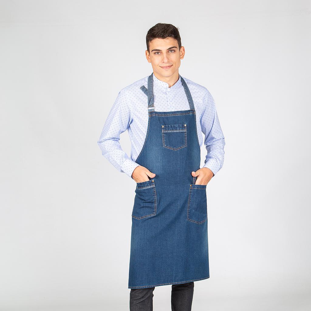 GARY'S Aprons tablier bavette denim indigo 90x75 cm 4 poches