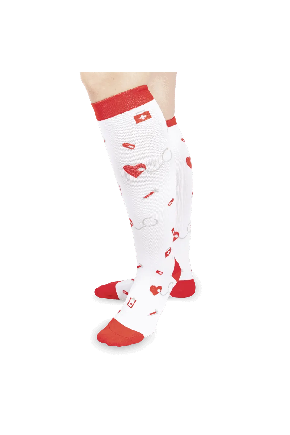 Enfermania chaussettes compression seringues rouges fatigue jambes