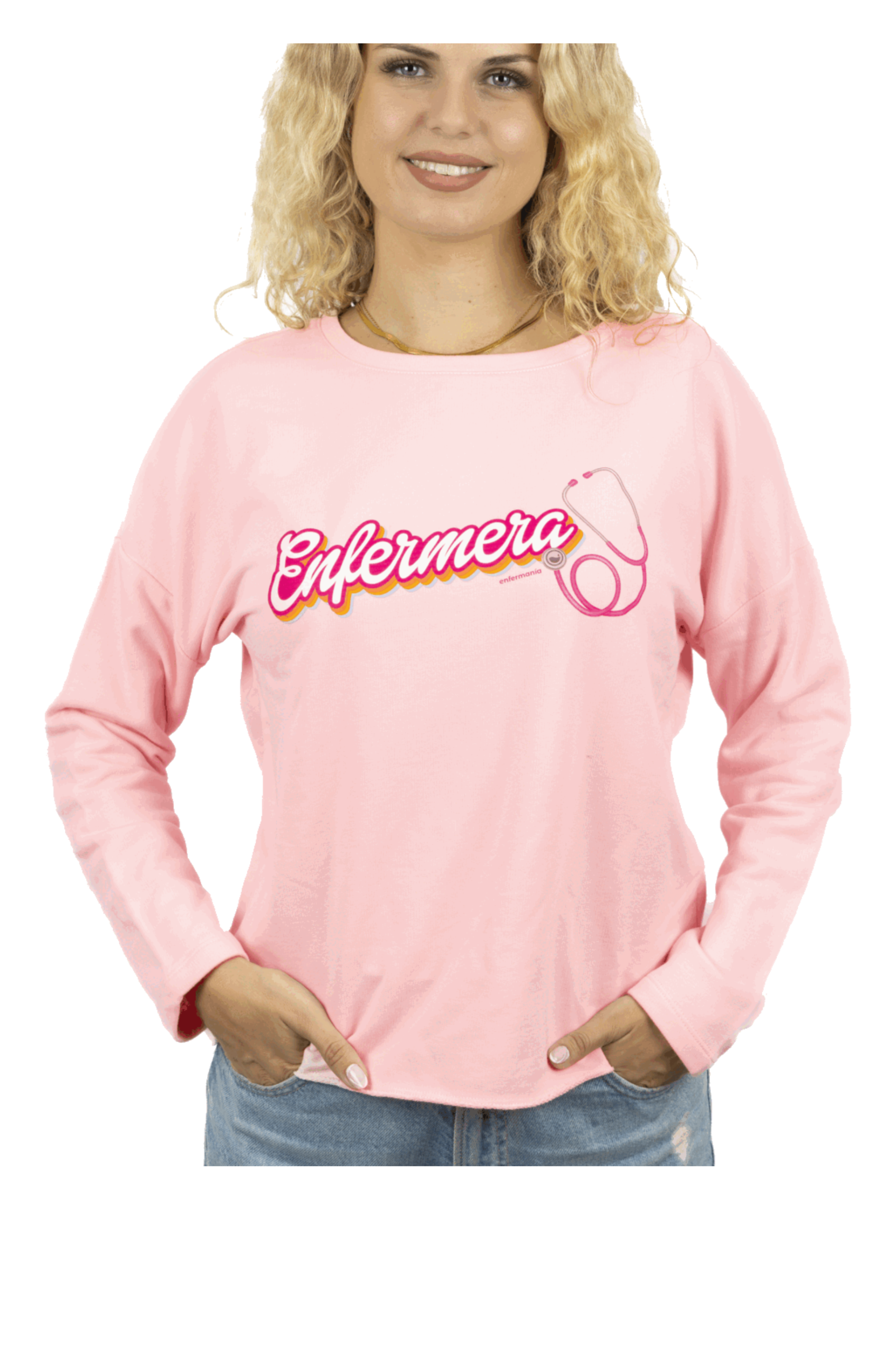 Enfermania sweat rose infirmière coton bio S/M L/XL