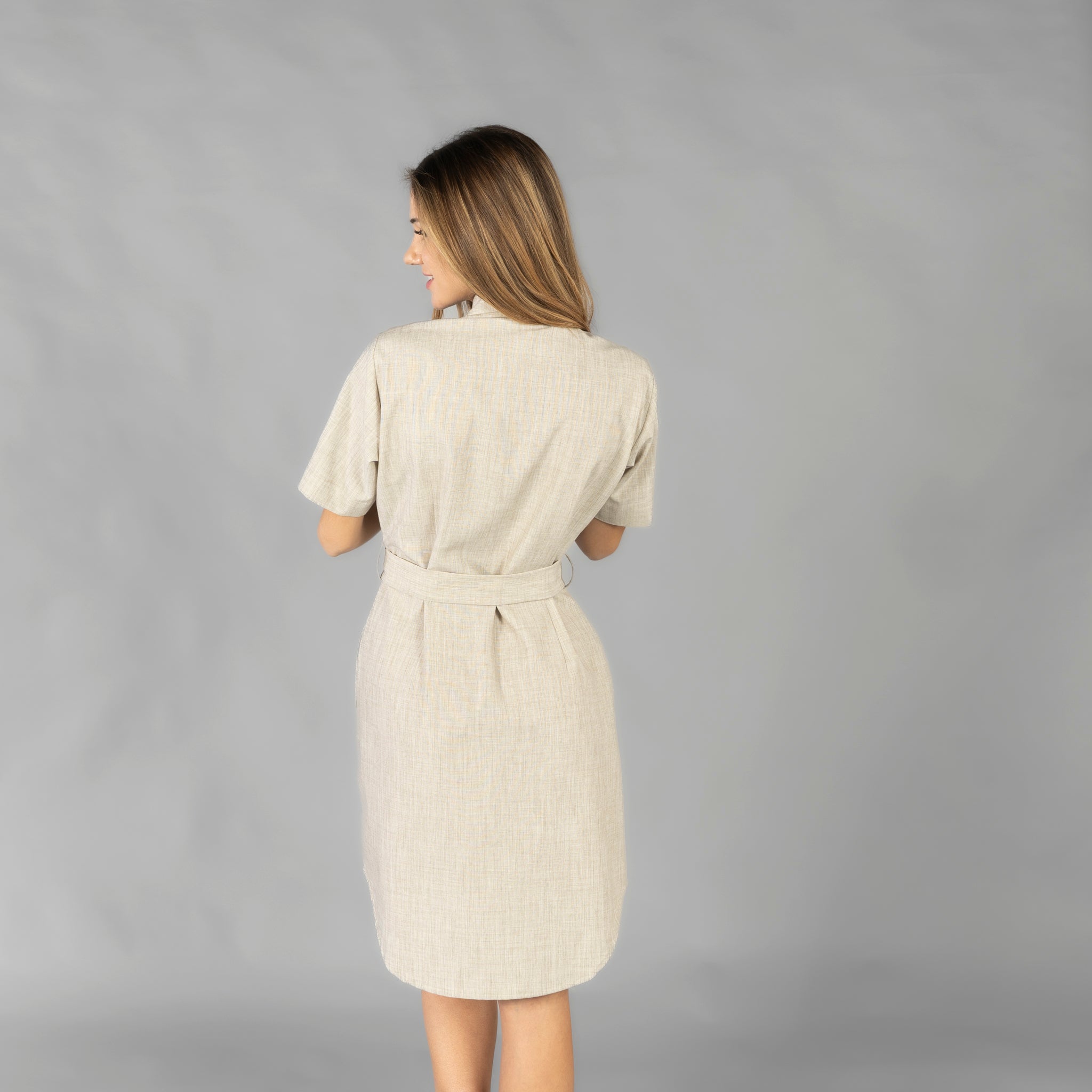 Gary's Robe Chemise Travail Femme Beige Ceinture Poches