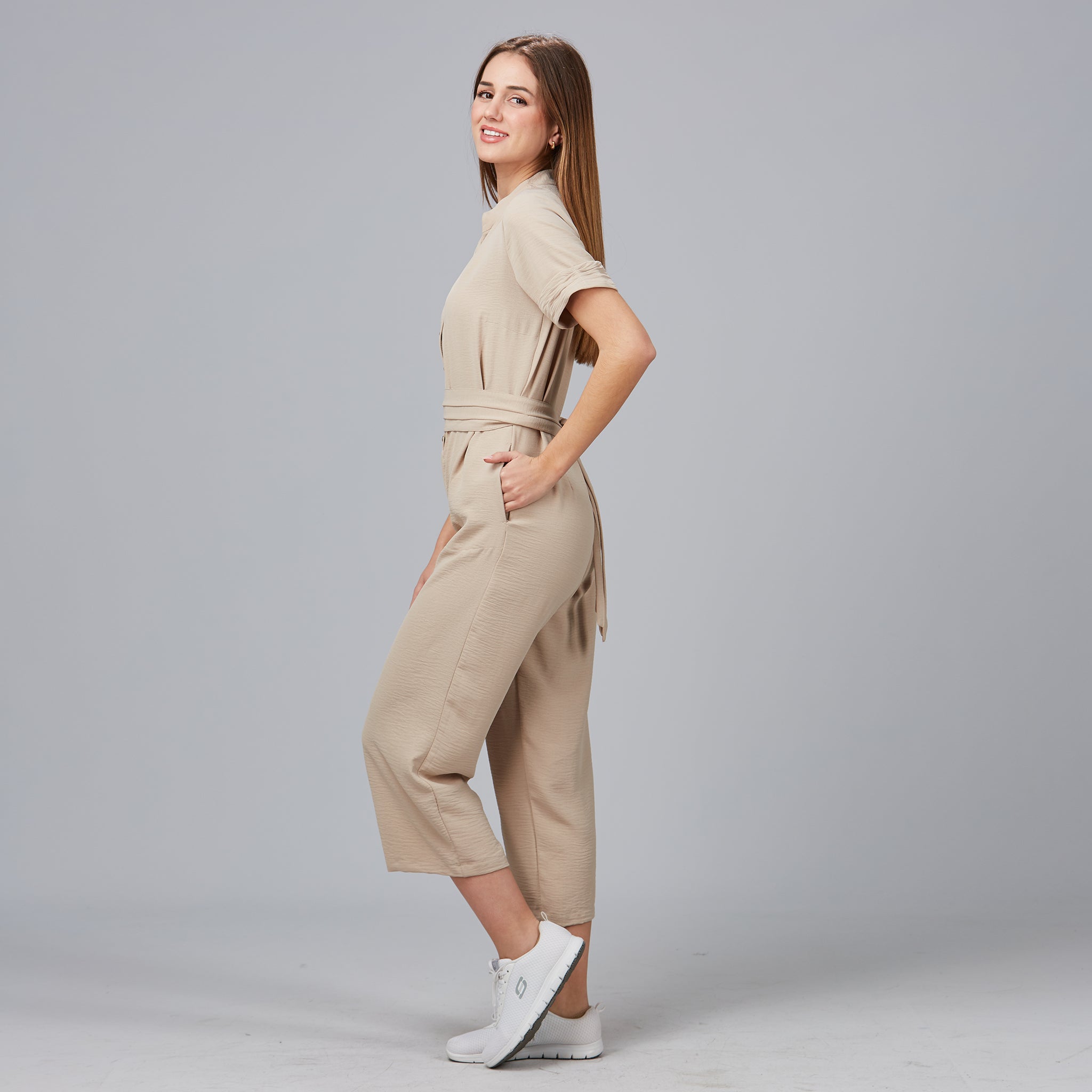 Gary's Bambula combinaison femme beige manches courtes