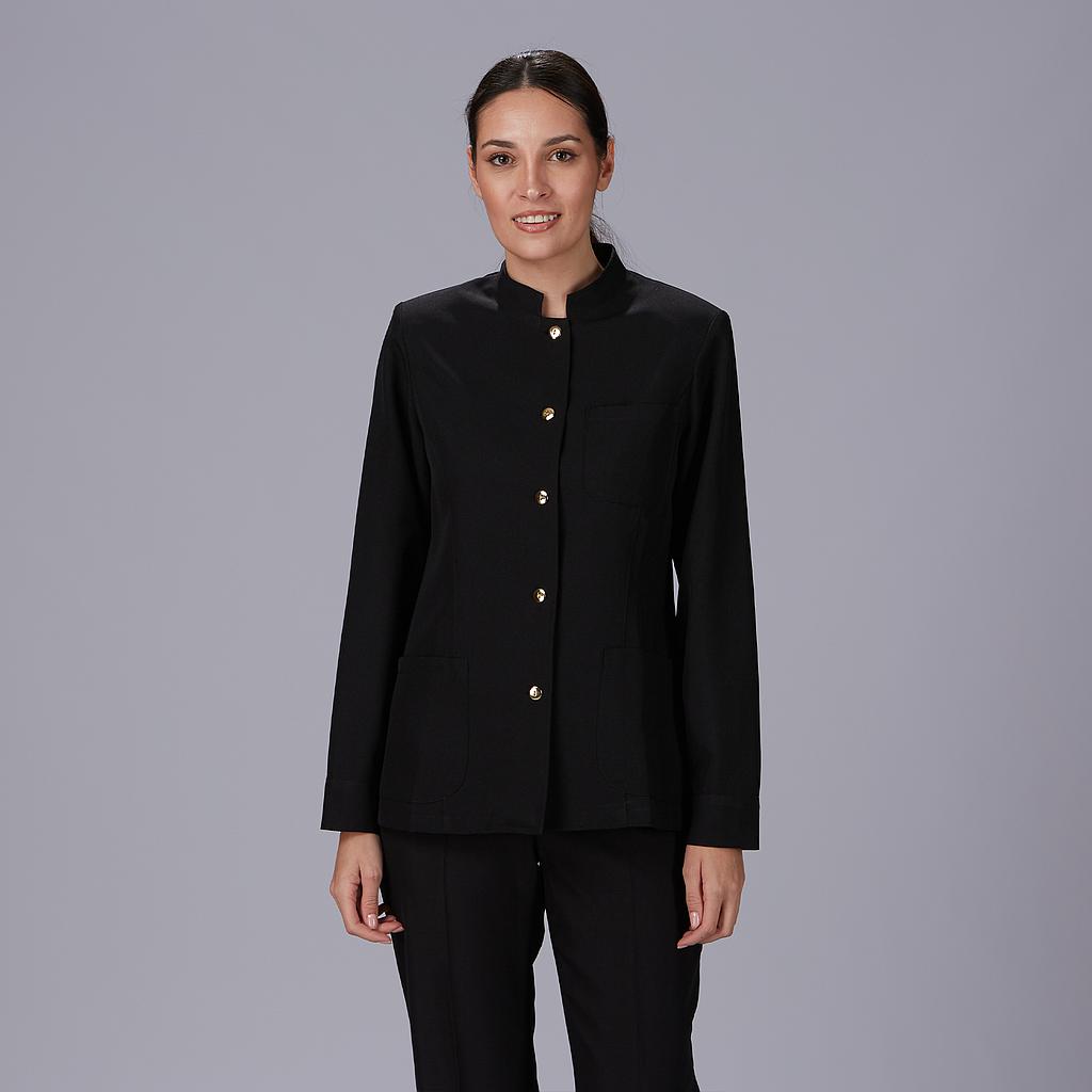GARY'S Veste Travail Femme Noire Col Mao Boutons Or XS