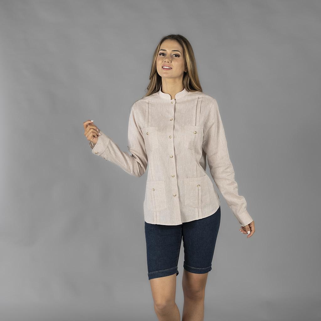 GARY'S Isabela chemise femme col mao lin blanc