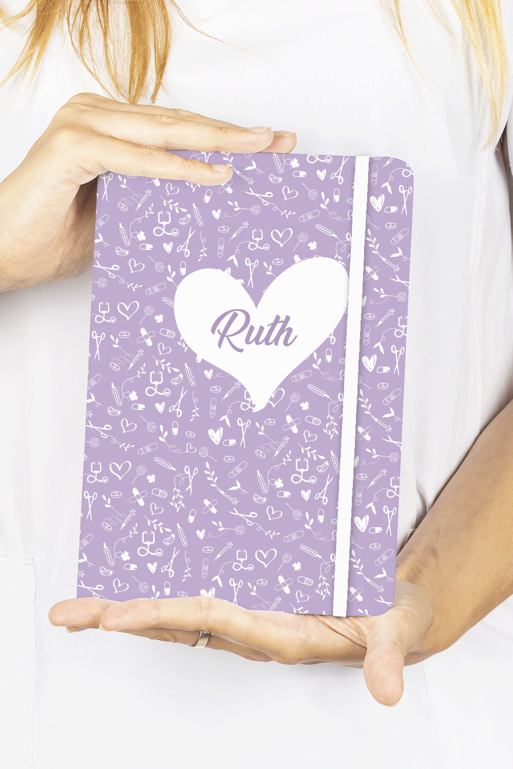 Enfermania Papelería Sweet Lavanda carnet A5 ligné élastique blanc