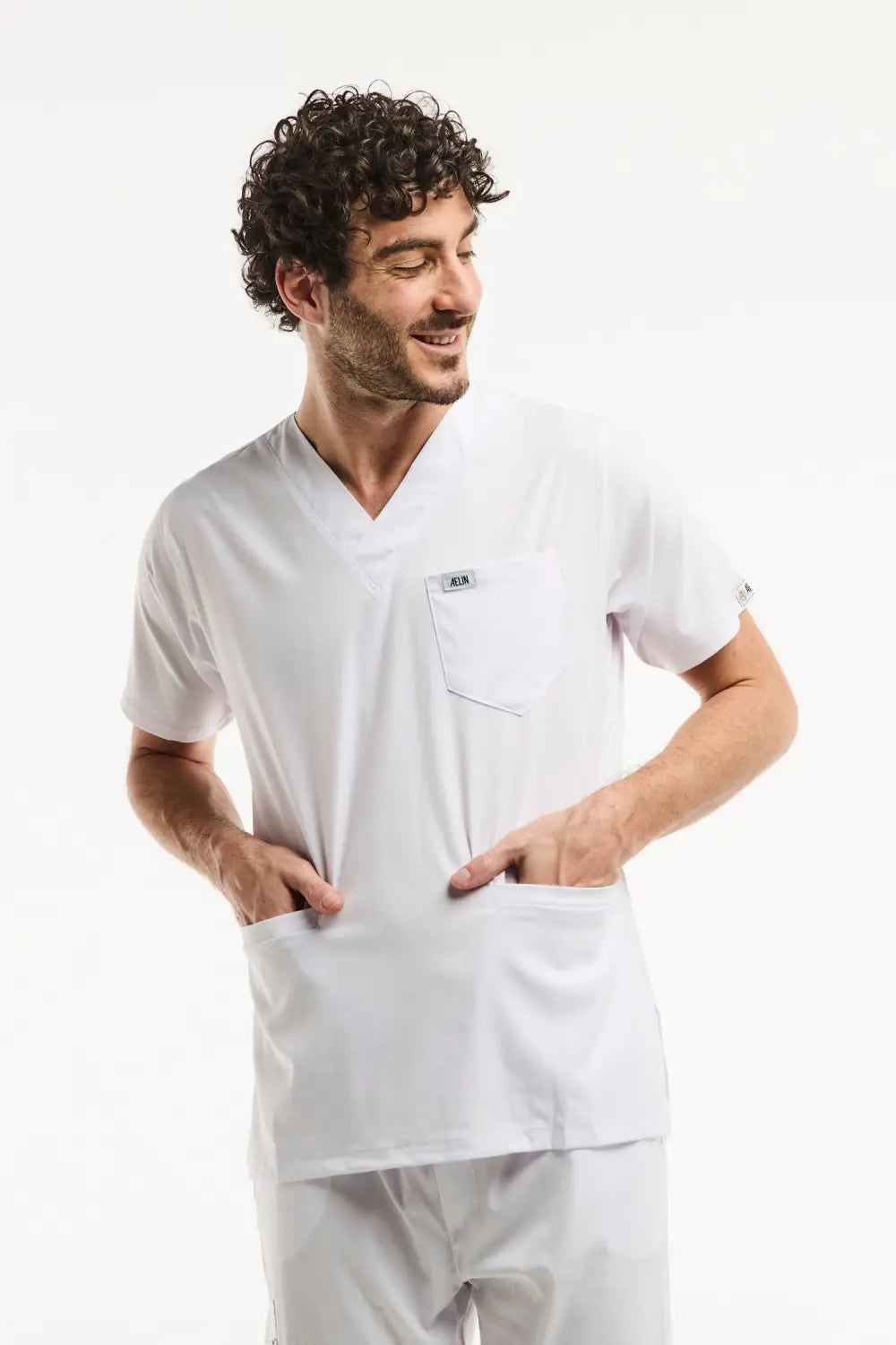 Aelin LUCA tunique médicale blanche homme col V