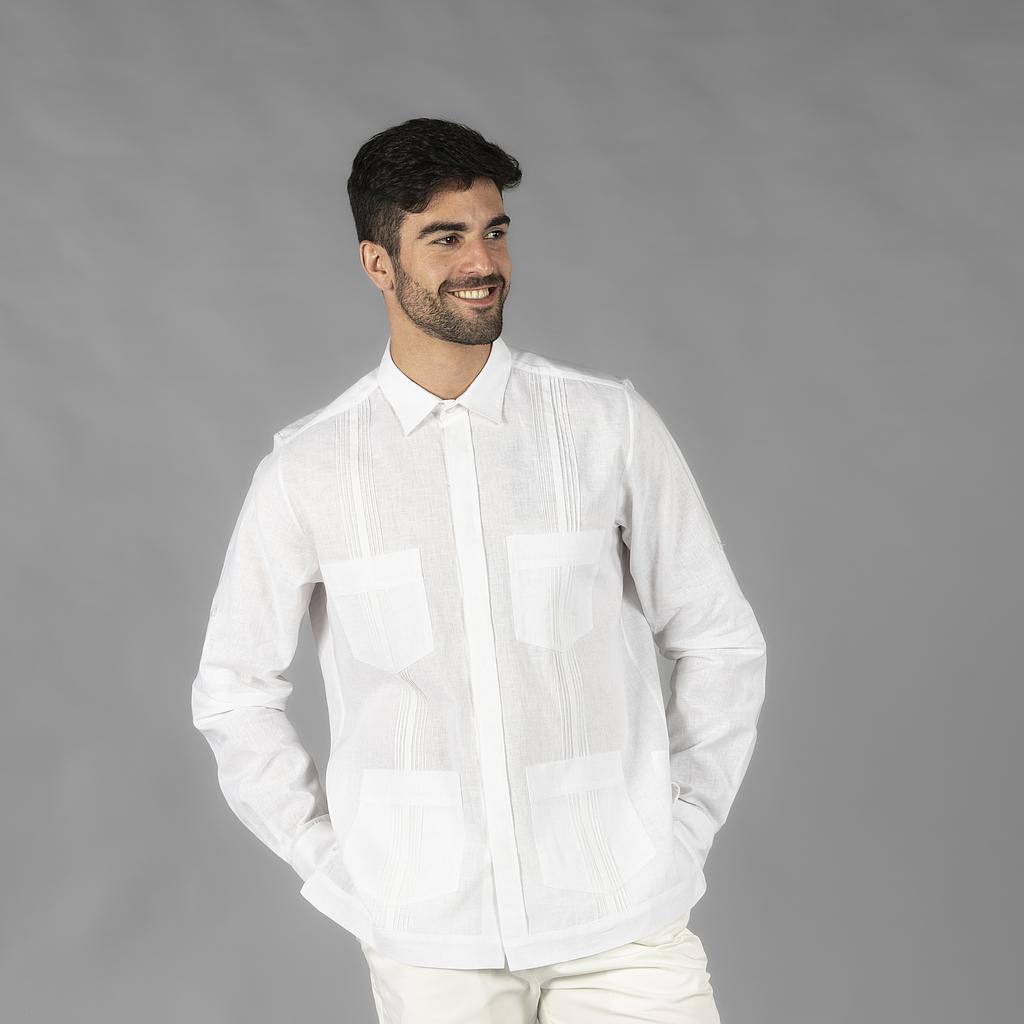 GARY'S Salomon chemise guayabera homme blanche lin