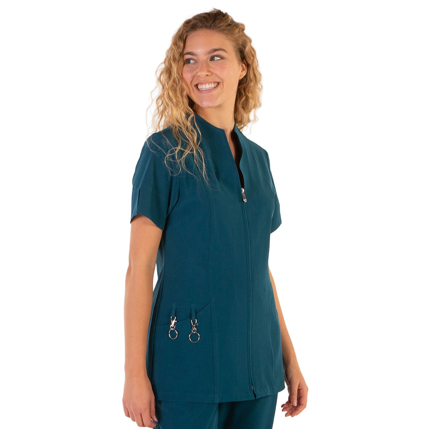 Enfermania Ropa 360 blouse médicale femme zip bleu pétrole