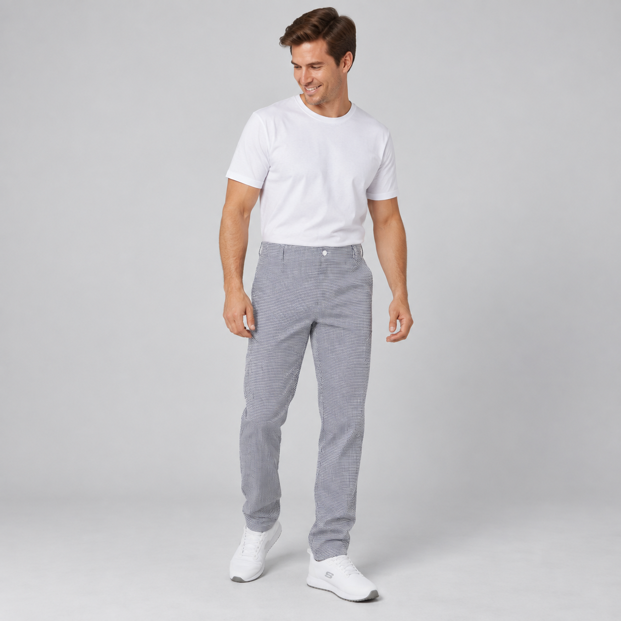 GARY'S Vichy pantalon cuisine carreaux marine 50/50
