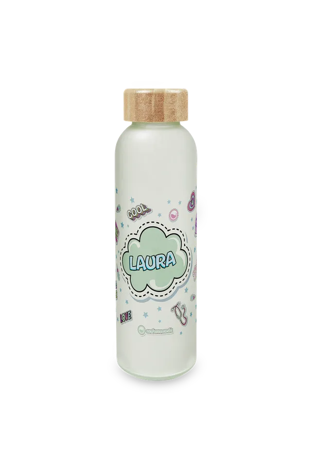 Enfermania Regalos Bidon verre 500 ml bambou Stickers