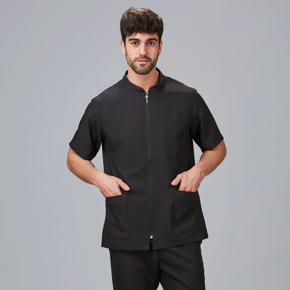 Gary's Mallorca veste médicale homme Noir col mao zip