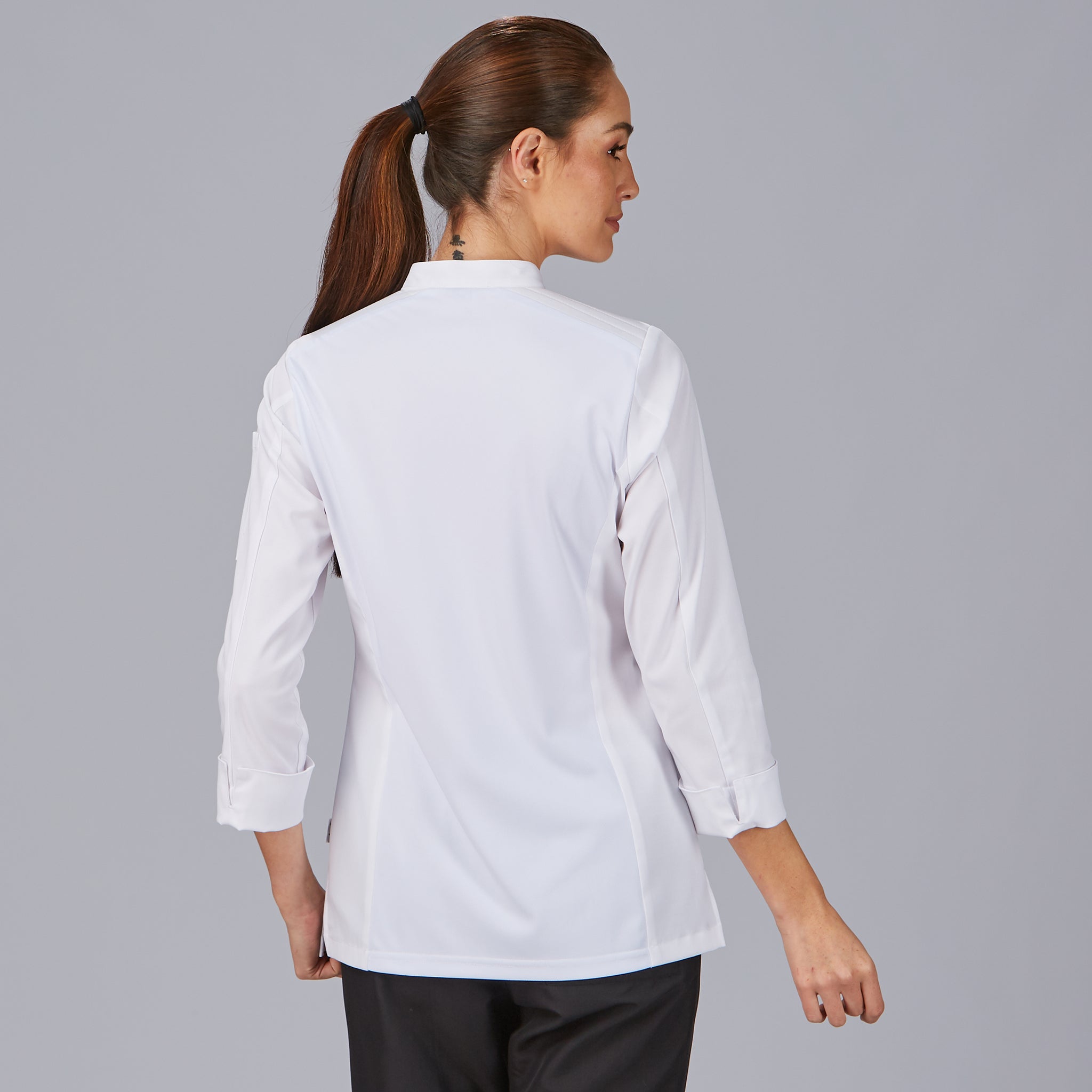 GARY'S Estrada Veste Cuisine Femme Noire - Stretch Col Mao