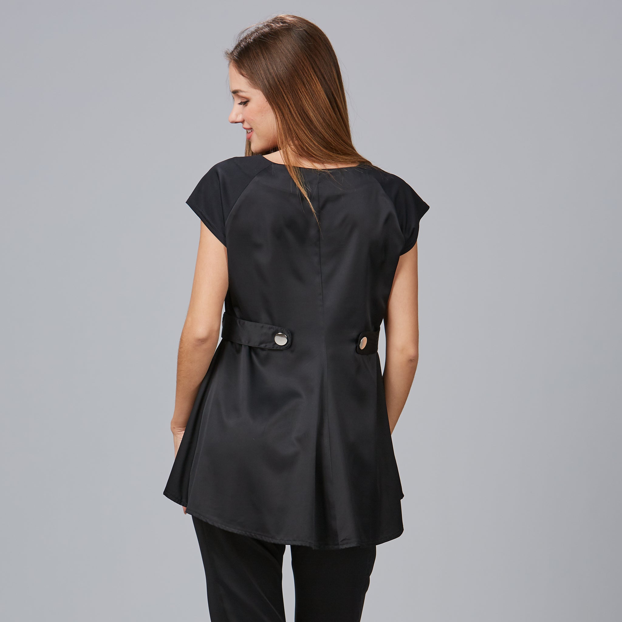 Gary's Liatris Peach blouse beauté noir manches courtes