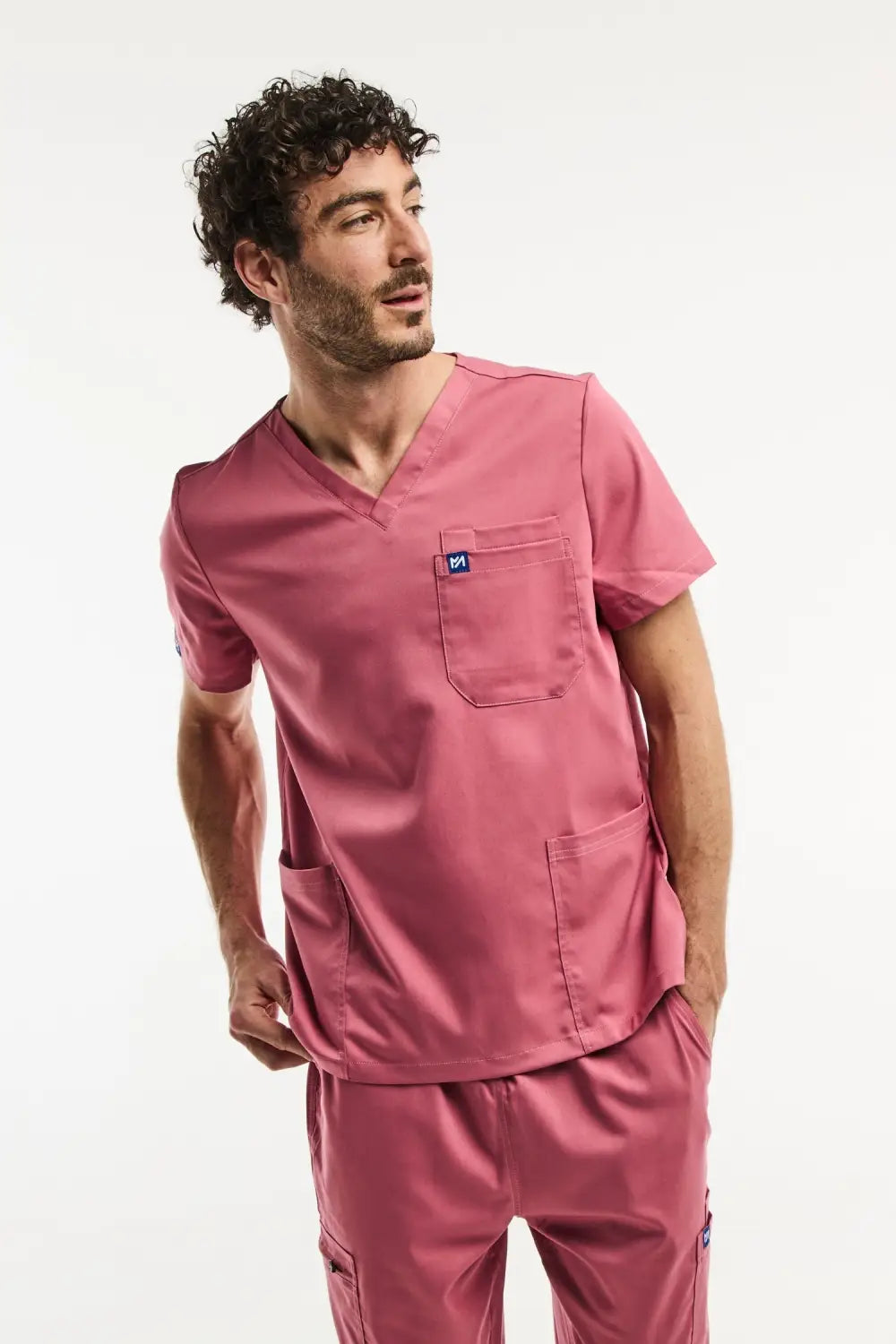 Aelin LUCA Tunique médicale Homme Rose - Blouse col V 3 poches