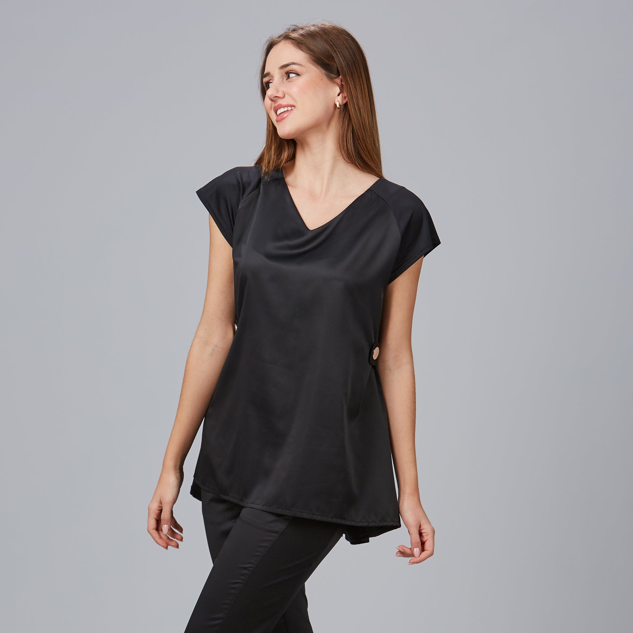 Gary's Liatris Peach blouse beauté noir manches courtes