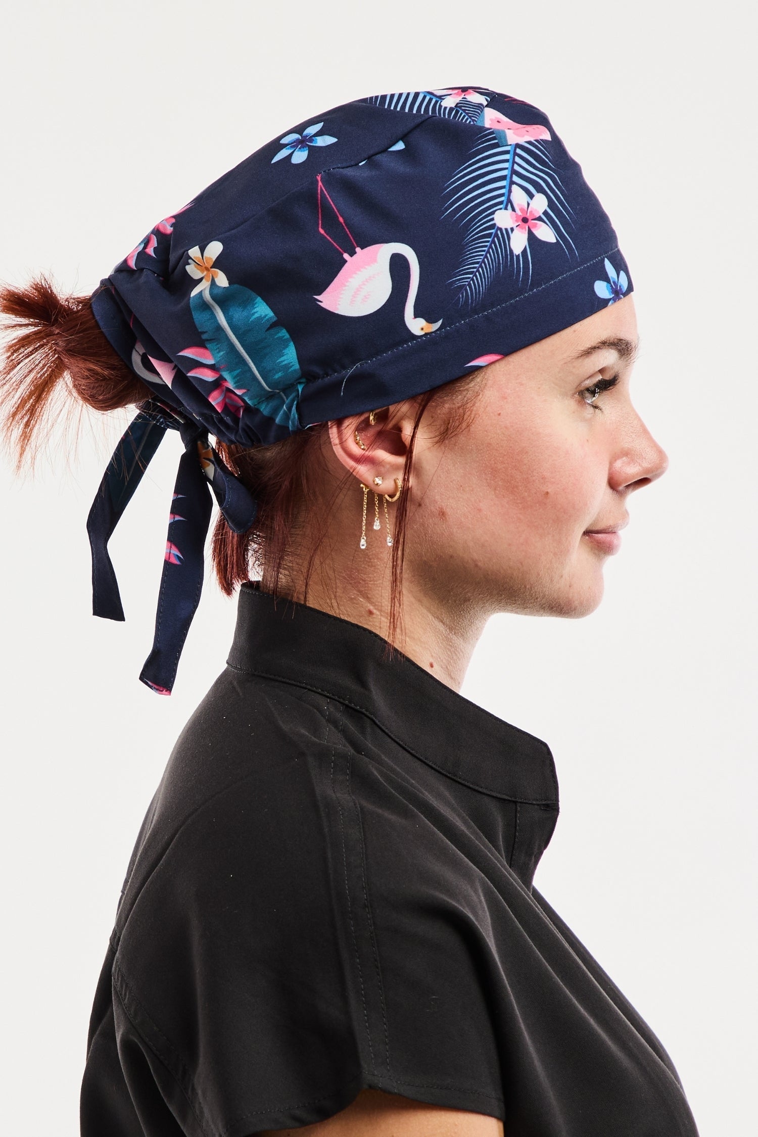 Aelin Paris calot médical flamants roses marine extensible
