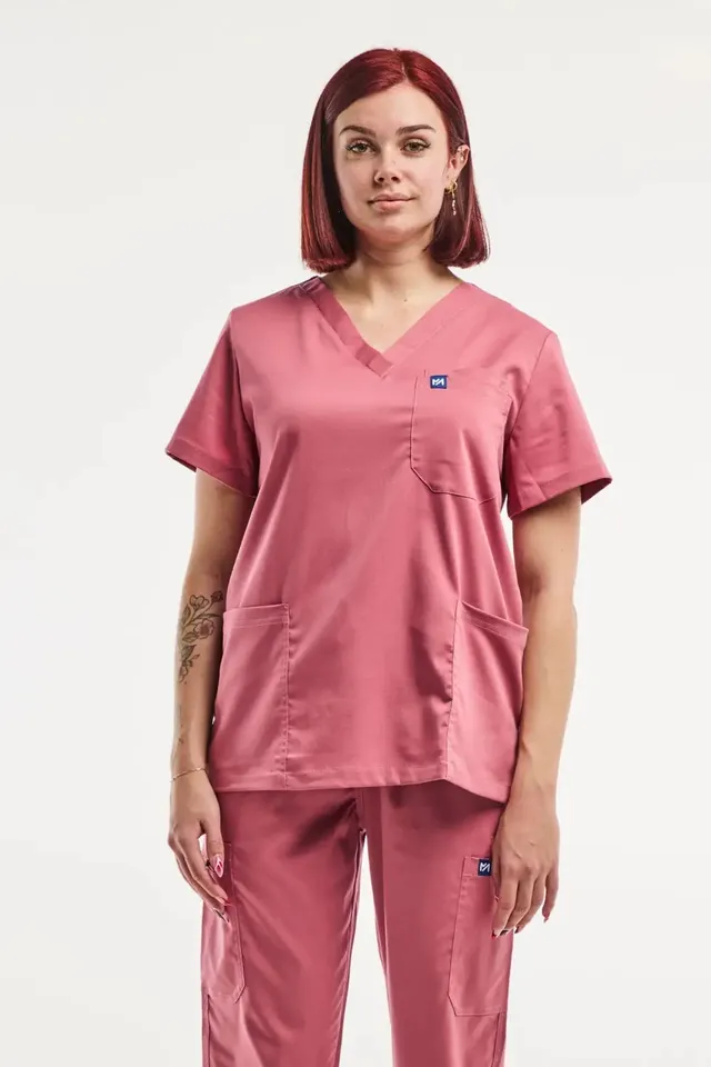 Aelin EMMA Tunique médicale femme Rose col V poches