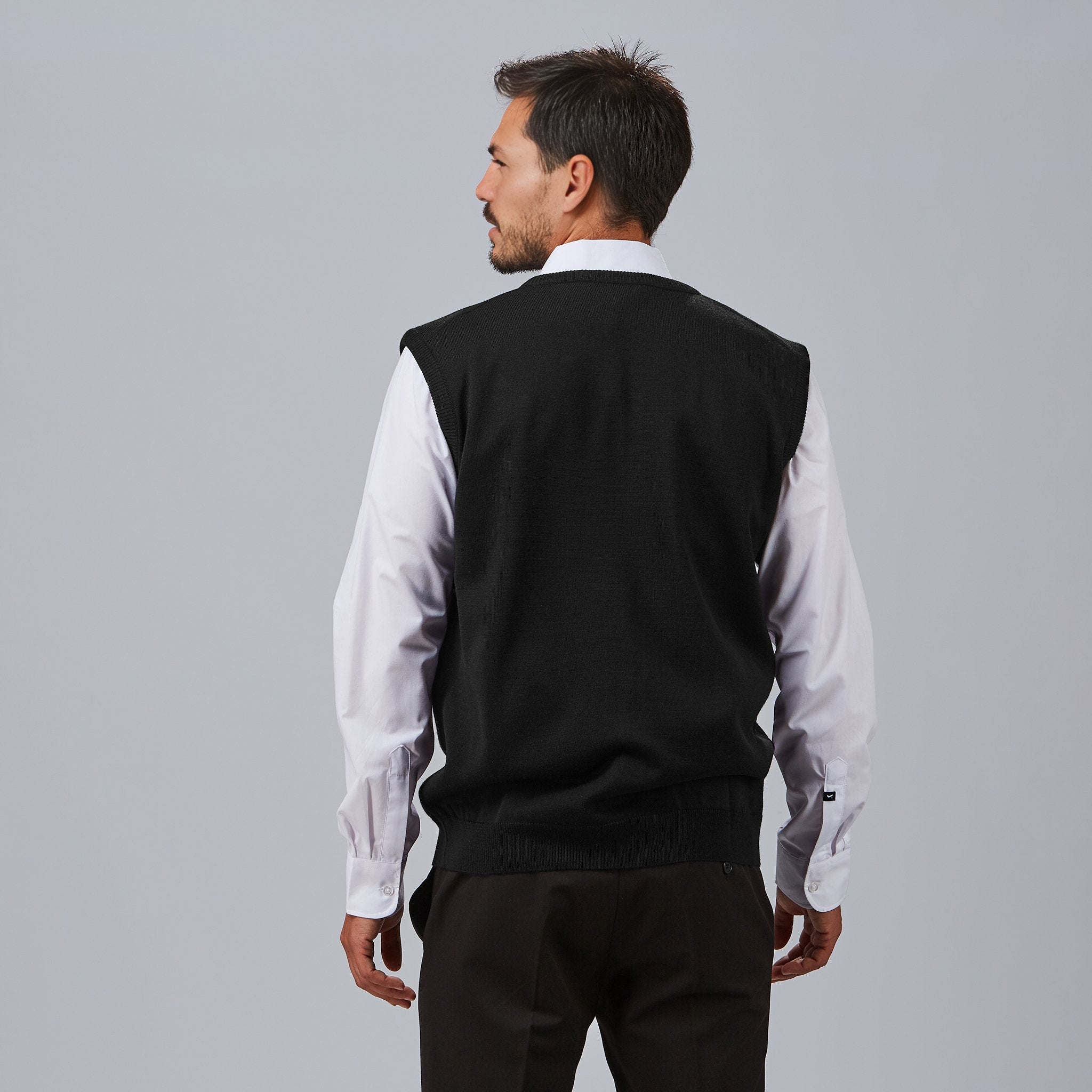 Gary's Pull Col V Homme Noir Sans Manche Travail