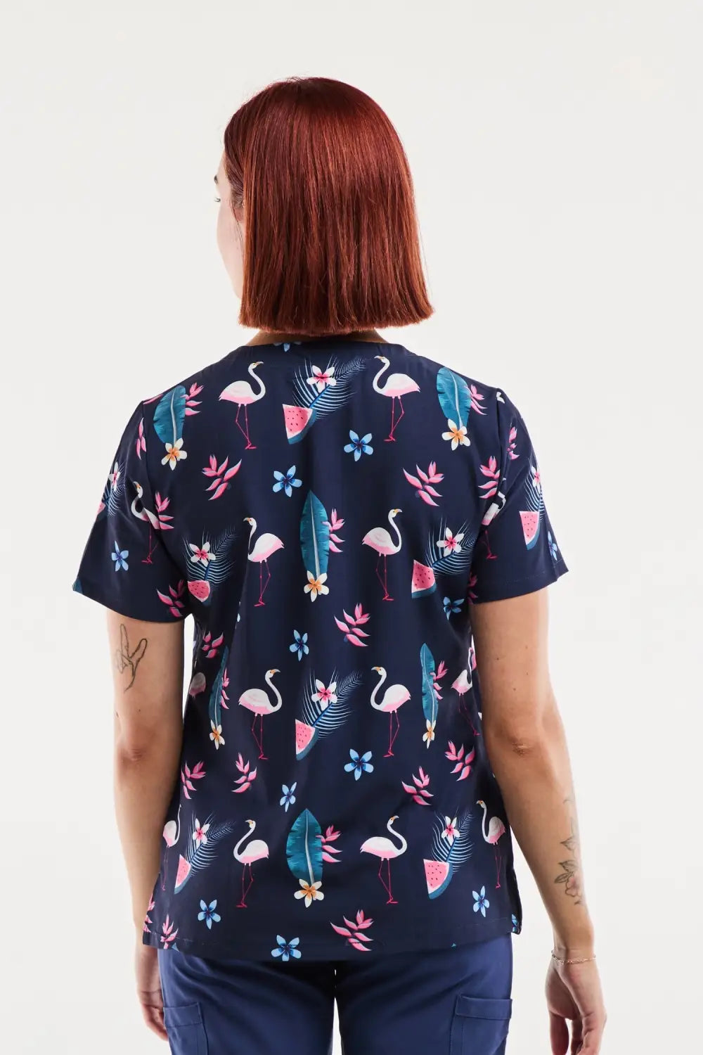 Aelin Serena blouse médicale femme flamants roses marine taille M