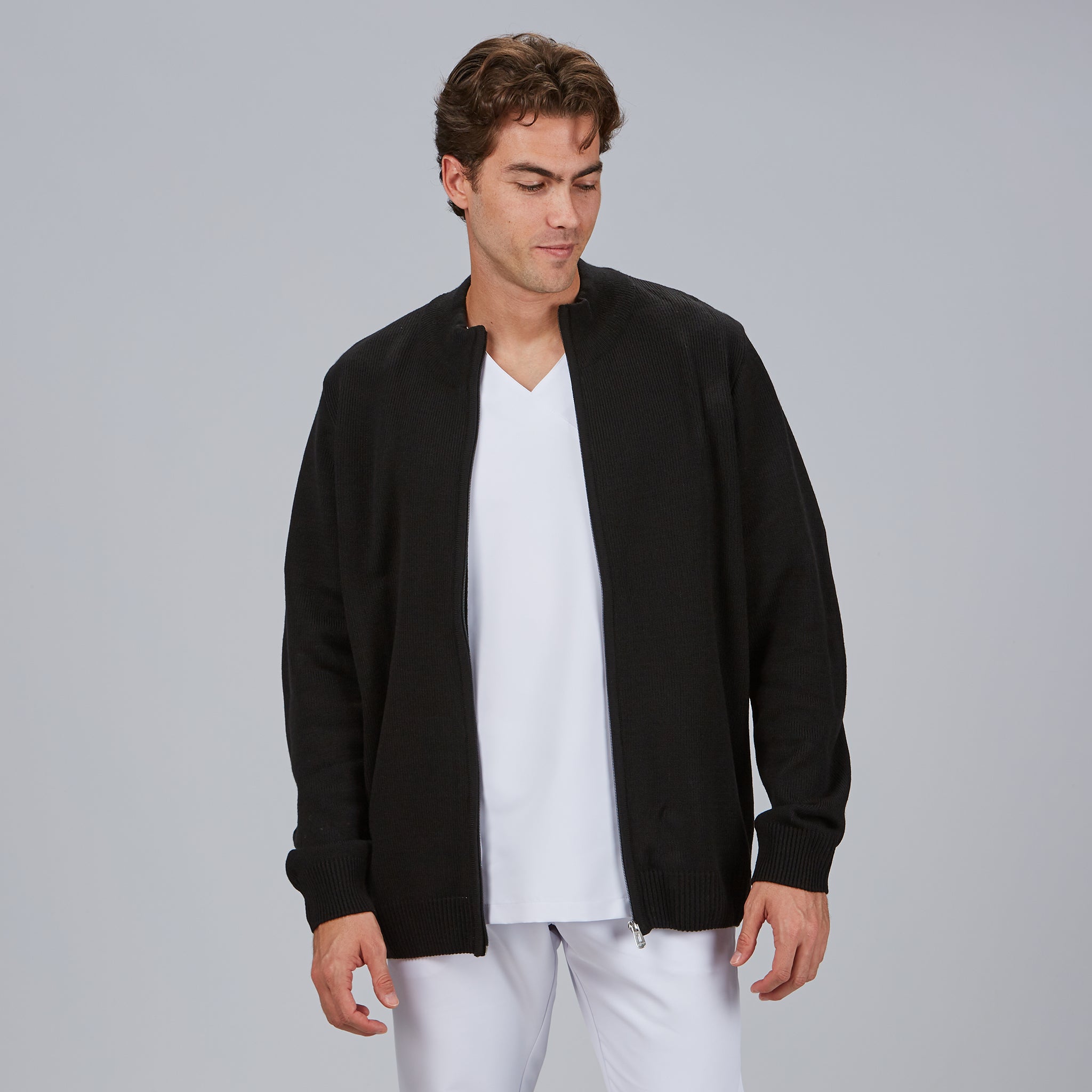 GARY'S Cardigan homme zip noir grosse maille
