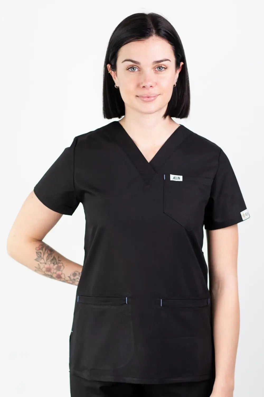Aelin Slimfit NEW tunique médicale Noir col V stretch