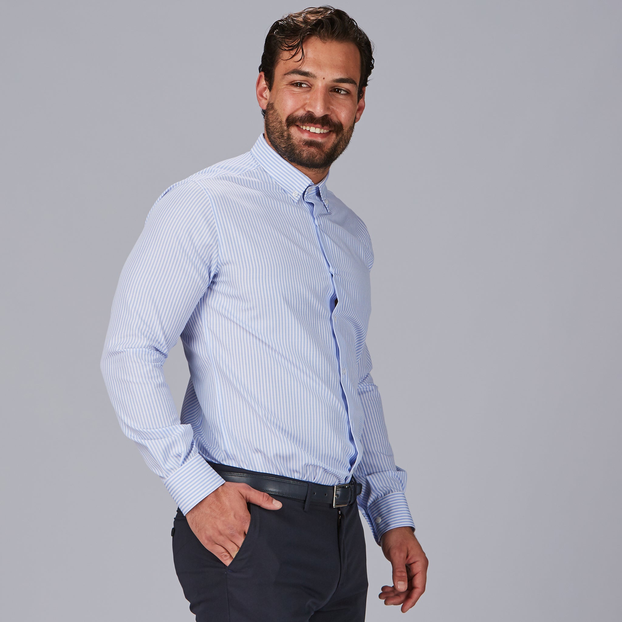 GARY'S Lorenzo chemise homme slim rayée bleu céleste